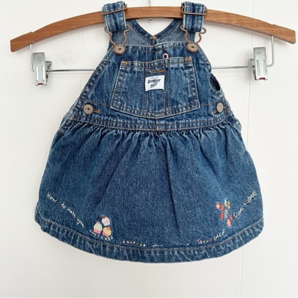 Oshkosh B’Gosh Denim Bib Overall Dress Cupcake embroidery Size 0/3 Months‎